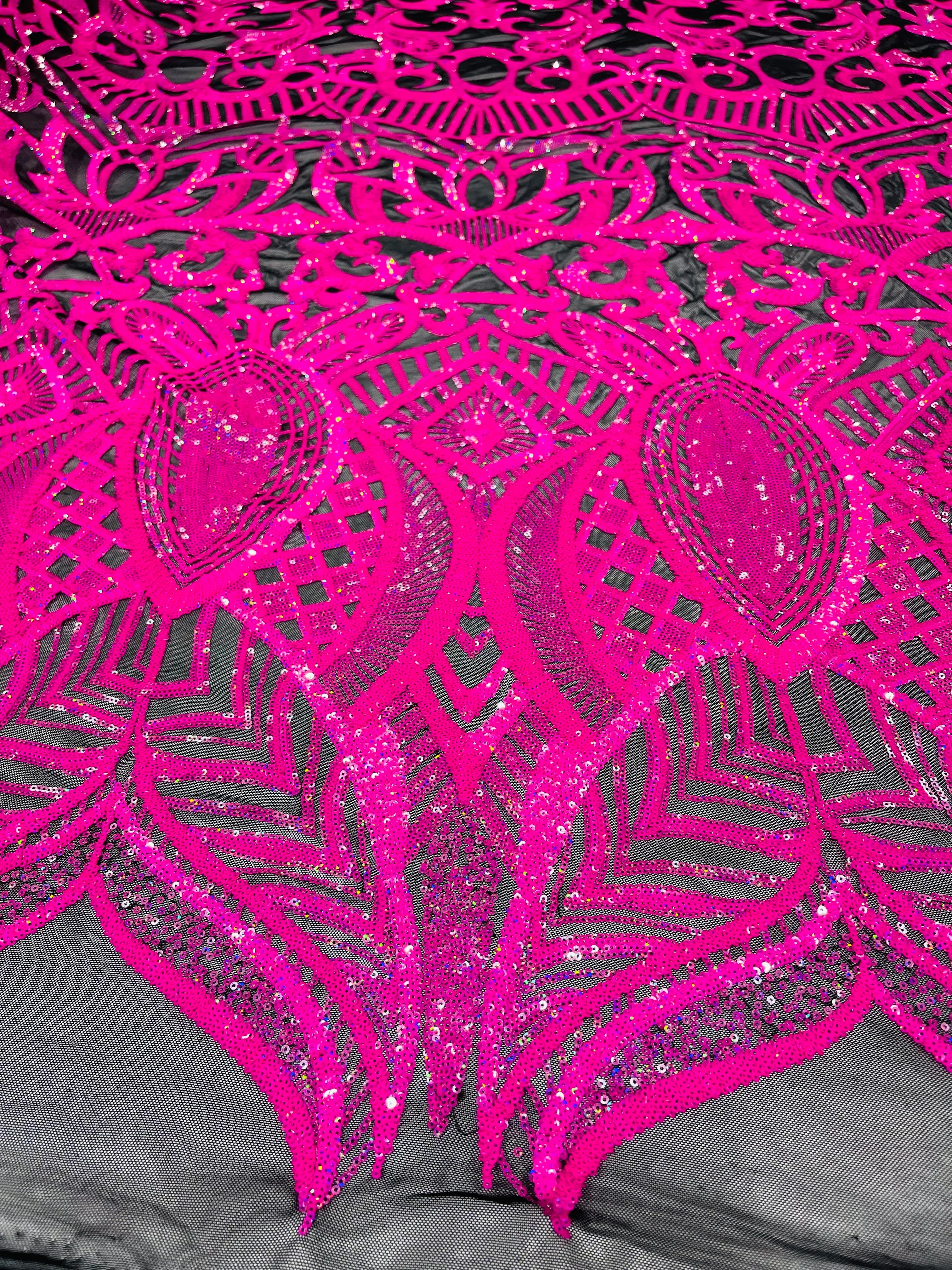 Royalty Damask Iridescent Sequin Stretch Mesh Fabric / Sold by the Yard - Image 23