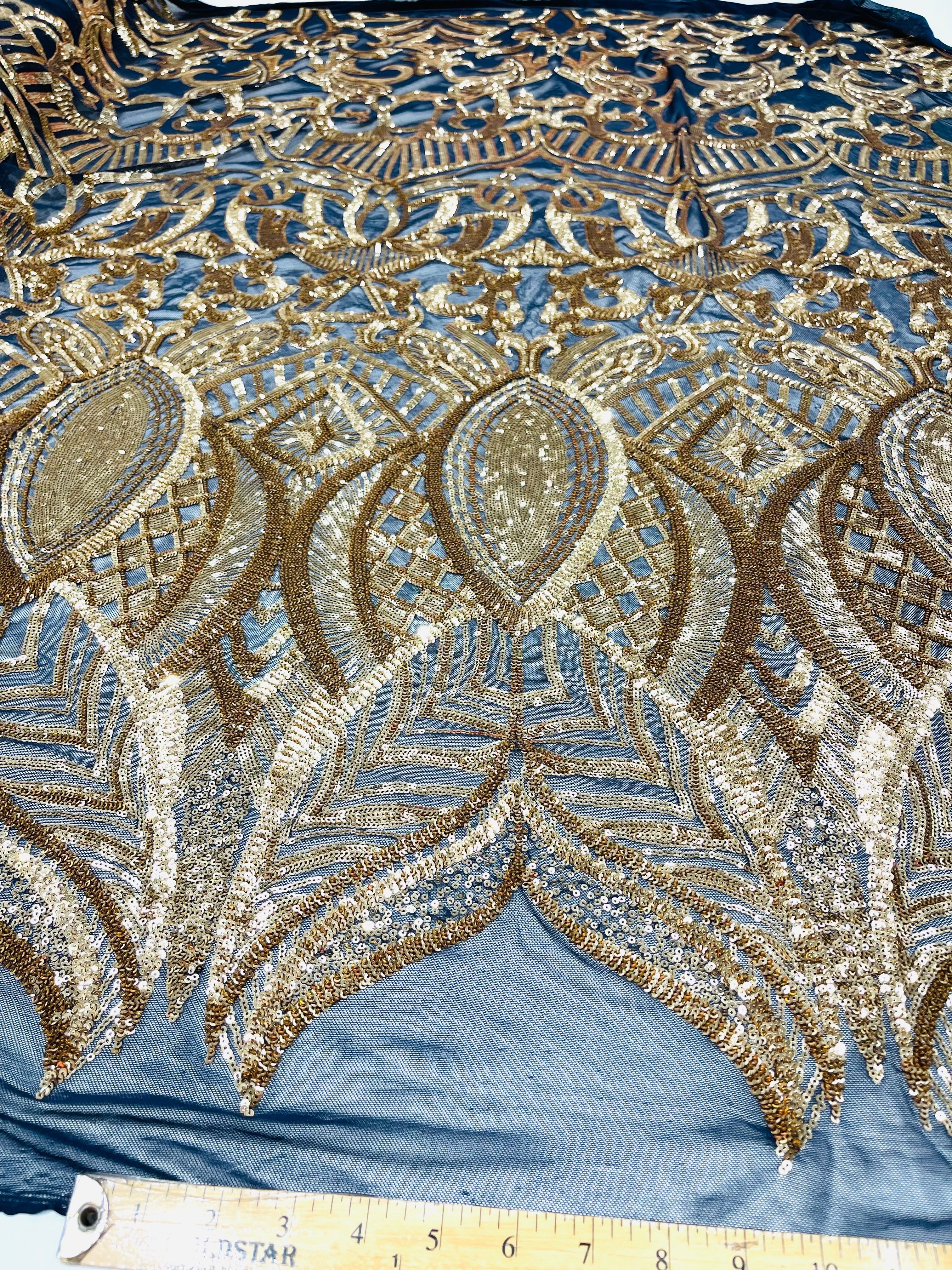 Royalty Damask Iridescent Sequin Stretch Mesh Fabric / Sold by the Yard - Image 25