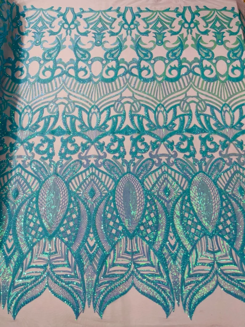 Royalty Damask Iridescent Sequin Stretch Mesh Fabric / Sold by the Yard - Image 41