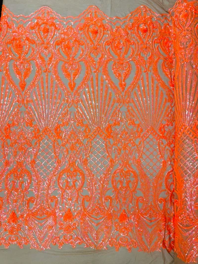 Shell Damask Iridescent Sequin Stretch Mesh Fabric / Sold by the Yard - Image 11