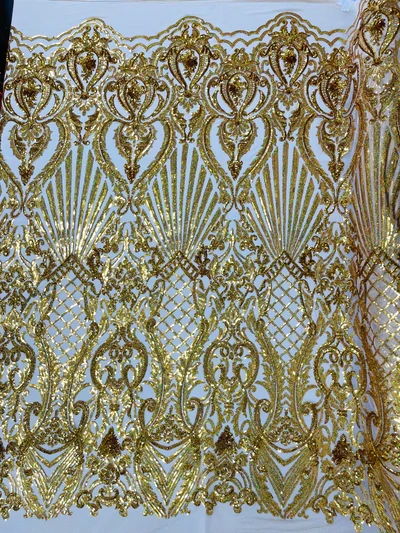 Shell Damask Iridescent Sequin Stretch Mesh Fabric / Sold by the Yard - Image 12