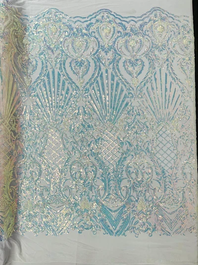 Shell Damask Iridescent Sequin Stretch Mesh Fabric / Sold by the Yard - Image 13
