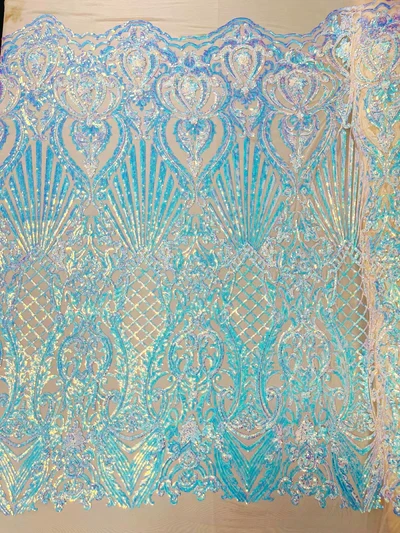 Shell Damask Iridescent Sequin Stretch Mesh Fabric / Sold by the Yard - Image 15