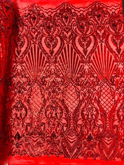 Shell Damask Iridescent Sequin Stretch Mesh Fabric / Sold by the Yard - Image 4