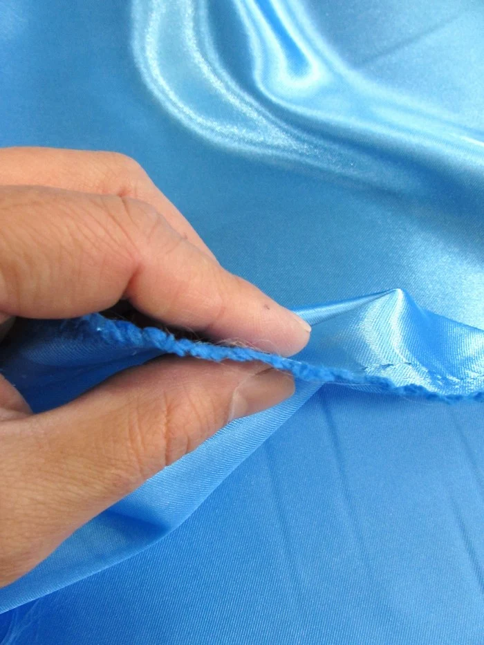 Solid Medium Weight Shiny Satin Fabric / Turquoise - Image 3