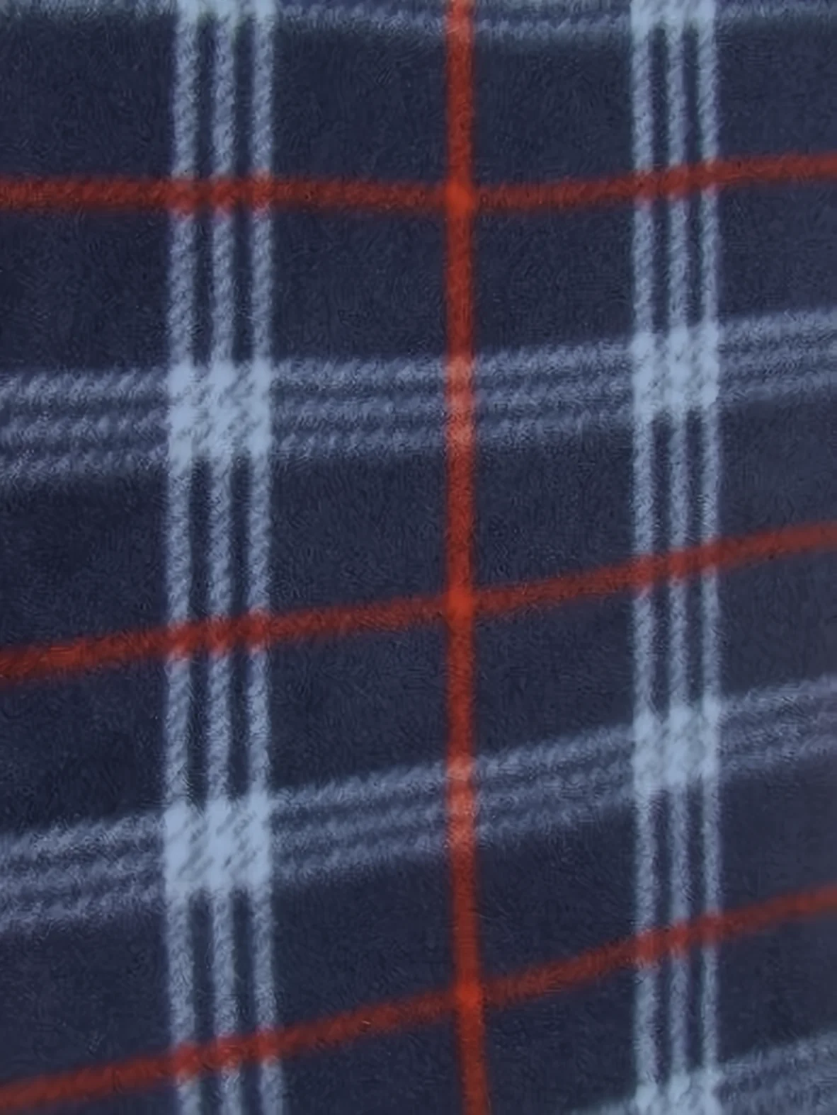 Tartan Plaid Polar Fleece Fabric / Navy/Red / Sold By The Yard