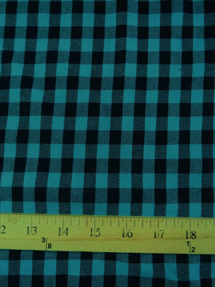 Tartan Plaid Uniform Apparel Flannel Fabric / Mini Buffalo Turquoise/Black / Sold By The Yard - Image 2