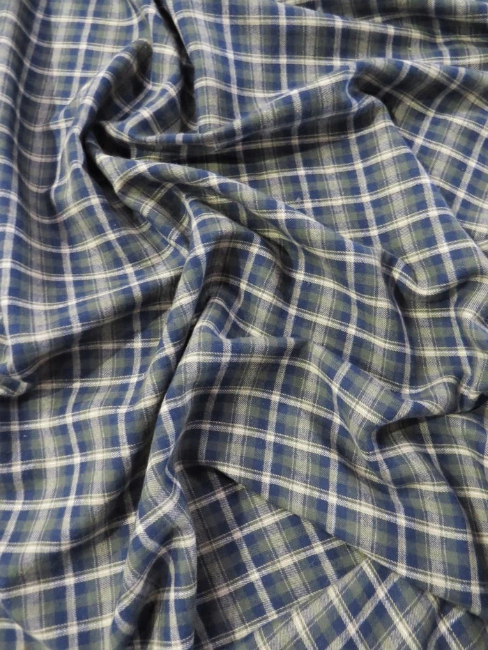 Tartan Plaid Uniform Apparel Flannel Fabric / Olive/Blue - Image 2