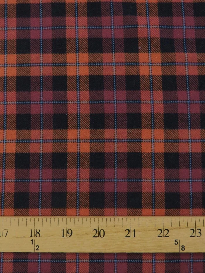 Tartan Plaid Uniform Apparel Flannel Fabric / Orange/Black / Sold By The Yard - Image 2