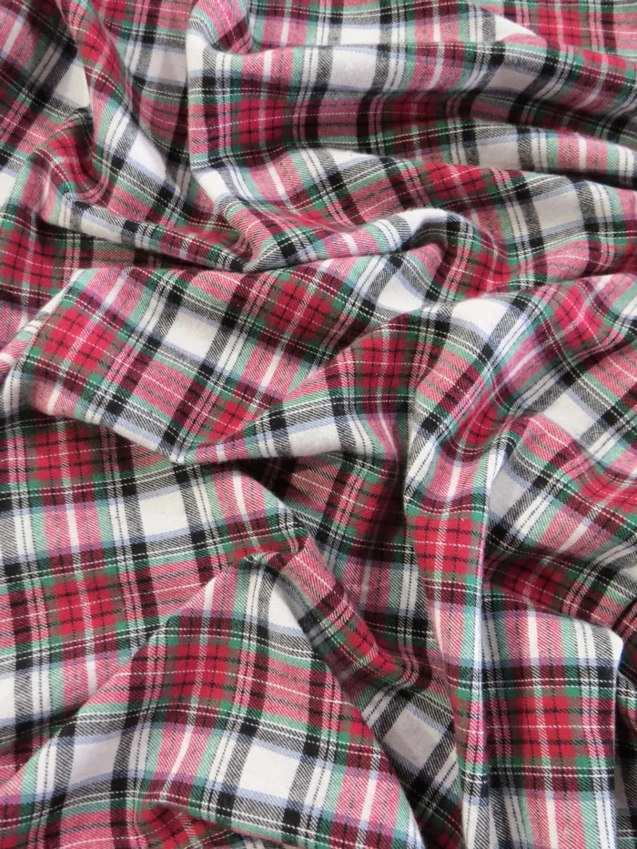 Tartan Plaid Uniform Apparel Flannel Fabric / White/Red - Image 2