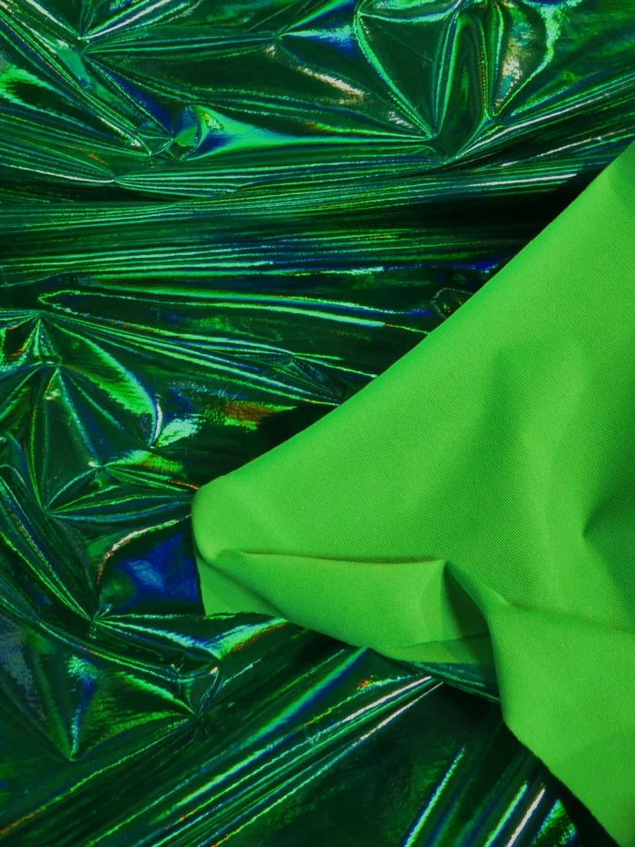 Ultra Holographic Glossy Patent Spandex Vinyl Fabric / Green / Sold By The Yard - Image 2