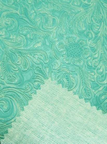 Caribbean Blue Vintage Western Floral Pu Leather Fabric - Image 4