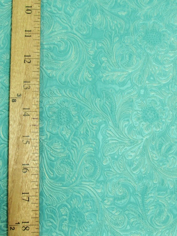 Red Vintage Western Floral Pu Leather Fabric / Sold By The Yard - Image 3