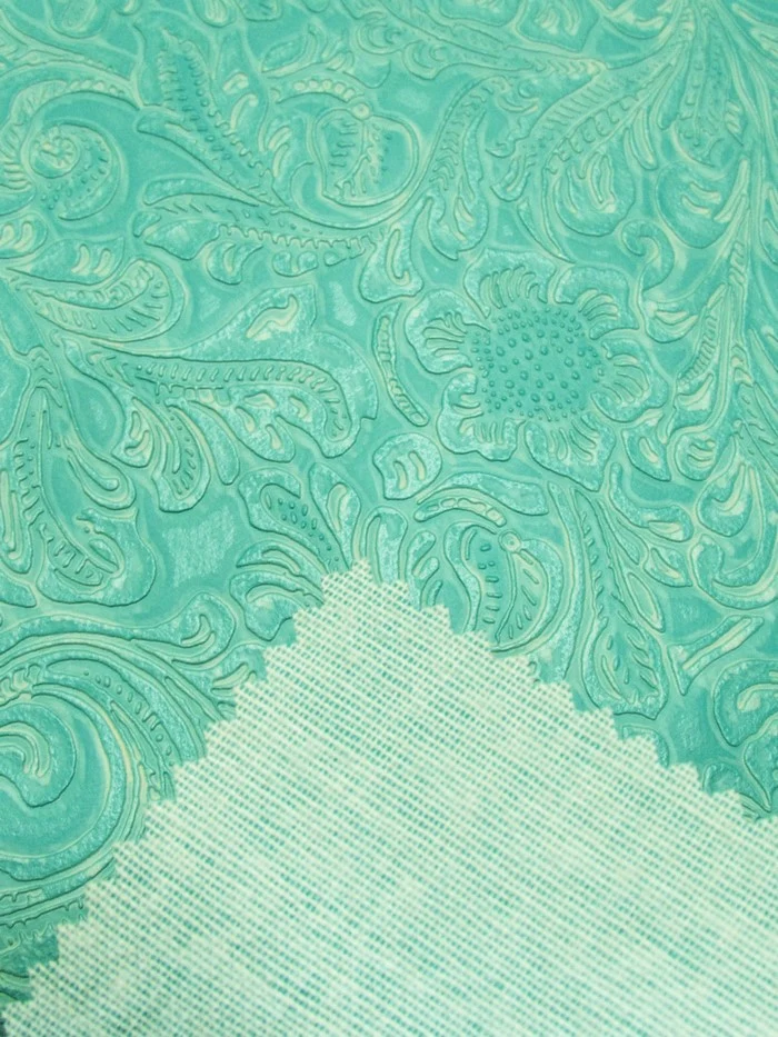 Teal Vintage Western Floral Pu Leather Fabric / Sold By The Yard - Image 5