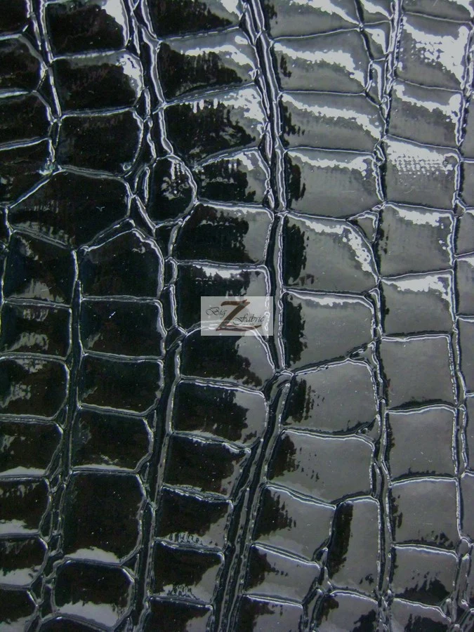 Vinyl Faux Fake Leather Pleather Embossed Shiny Alligator Fabric / Black / By The Roll - 30 Yards - Image 2