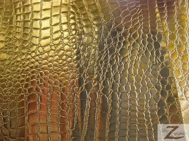 Vinyl Faux Fake Leather Pleather Embossed Shiny Alligator Fabric / Gold / By The Roll - 30 Yards - Image 2