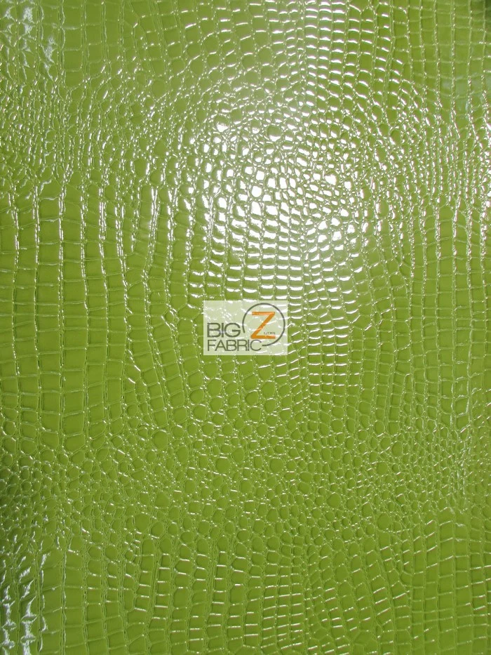 Vinyl Faux Fake Leather Pleather Embossed Shiny Alligator Fabric / Lime / By The Roll - 30 Yards - Image 2