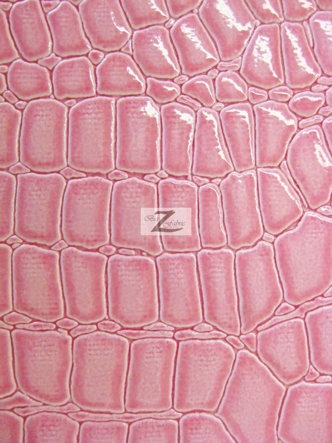 Vinyl Faux Fake Leather Pleather Embossed Shiny Alligator Fabric / Pink / By The Roll - 30 Yards - Image 2