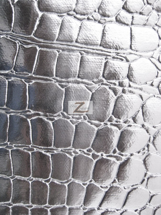 Vinyl Faux Fake Leather Pleather Embossed Shiny Alligator Fabric / Silver / By The Roll - 30 Yards - Image 2