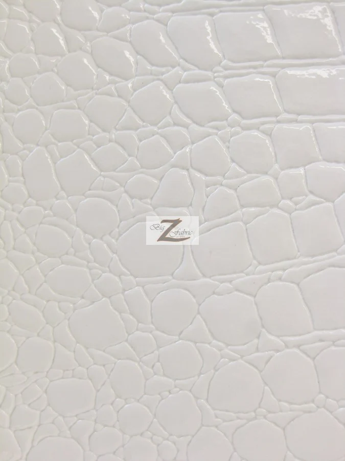 Vinyl Faux Fake Leather Pleather Embossed Shiny Alligator Fabric / White / By The Roll - 30 Yards - Image 2