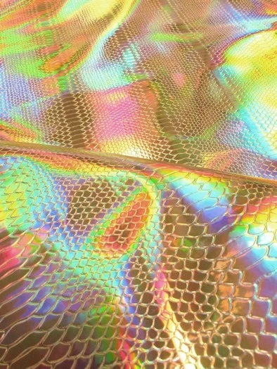 Viper Snake Holographic Embossed PVC Vinyl Fabric / Turquoise / Sold By The Yard - Image 4