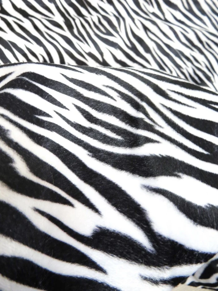 White/Black Small Stripe Velboa Zebra Animal Short Pile Fabric / By The Roll - 25 Yards - Image 2